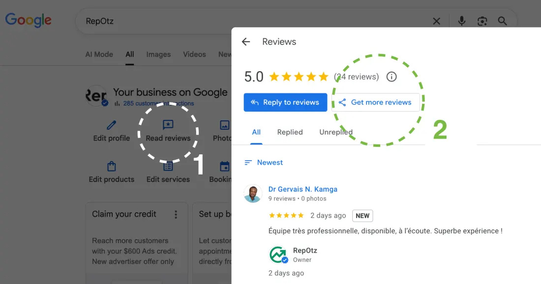 Where to find the review link in your Google Business Profile